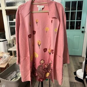 Escada Pink Cardigan with Whimsical Embroidery